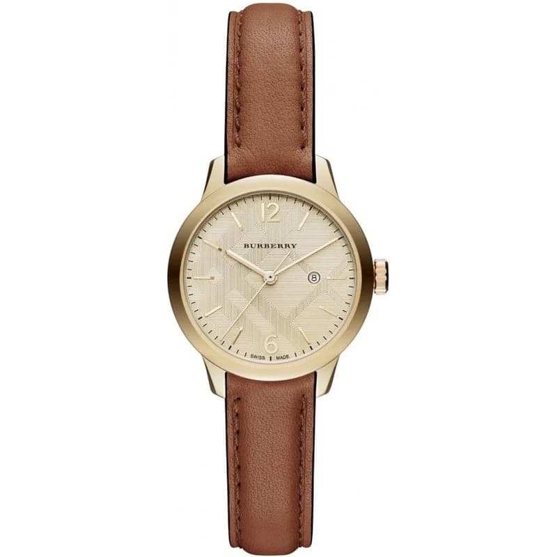 Burberry BU10101 Classic Round Brown Leather and Gold Dial Women's Watch