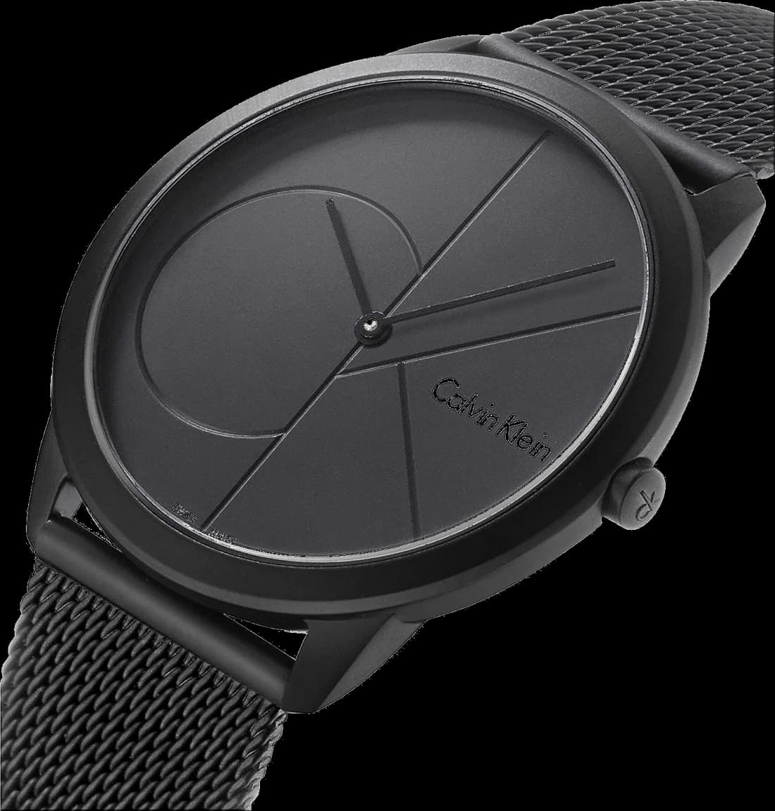 Détail cadran Calvin Klein K3M524B1 avec index bâtons et aiguilles fines, date à 3h, style sobre et élégant
