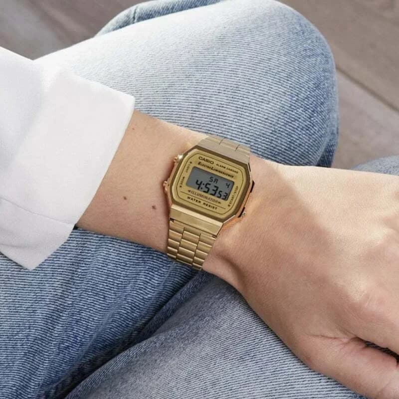 Montre Casio A168WG-9EF boîtier or acier inoxydable fond verso acrylique