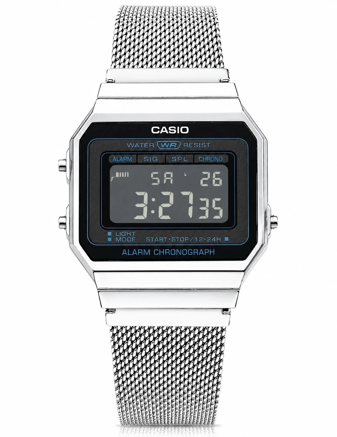 Montre Casio A700WEM-1A à Cadran Noir et Bracelet en maille milanaise