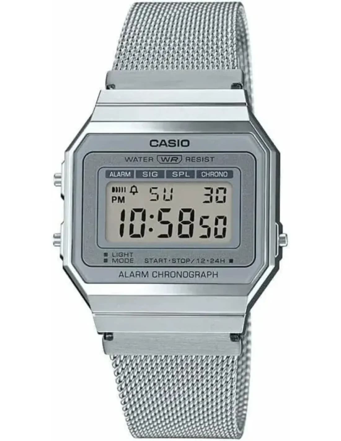 Montre Casio A700WEM-7AEF affichage digital et maille milanaise