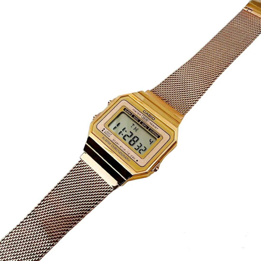 Montre Casio A700WMG-5DF unisexe détail cadran or rose