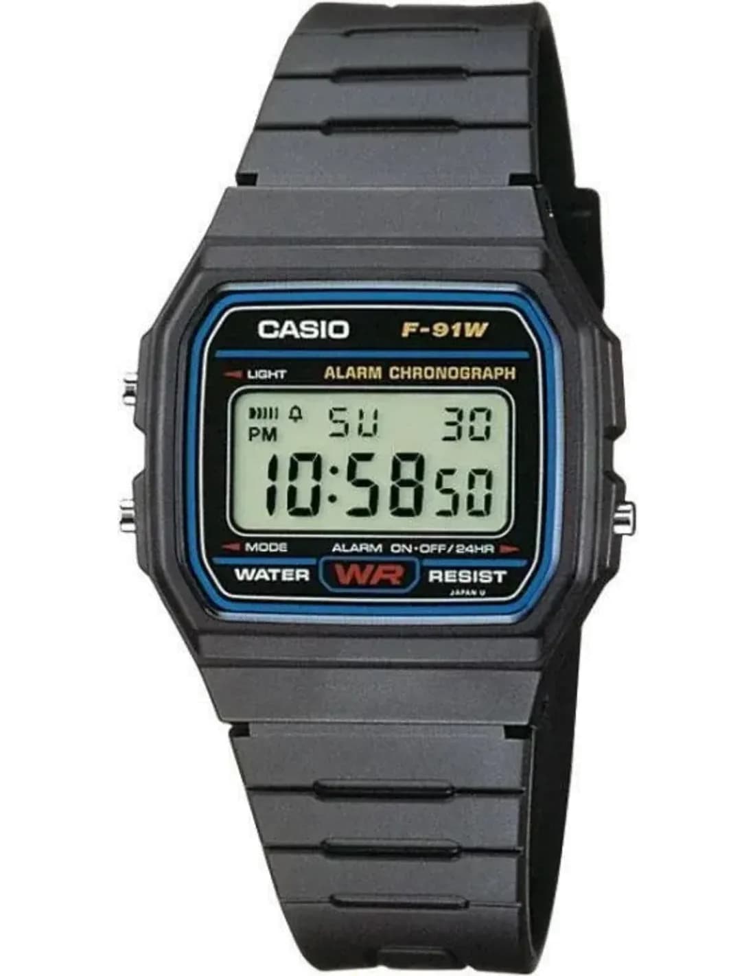 Montre Casio F-91W-1YEF digitale en résine noire avec chronomètre