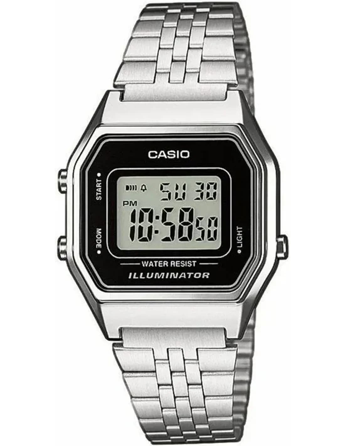 Montre Casio LA680WEA-1EF argentée avec cadran bleu marine et fonction chrono rétro