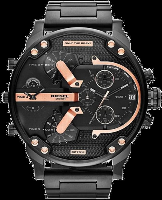 Diesel DZ7312 Mr Daddy 2.0 Black Stainless Steel Rose Gold Accents Men's Watch