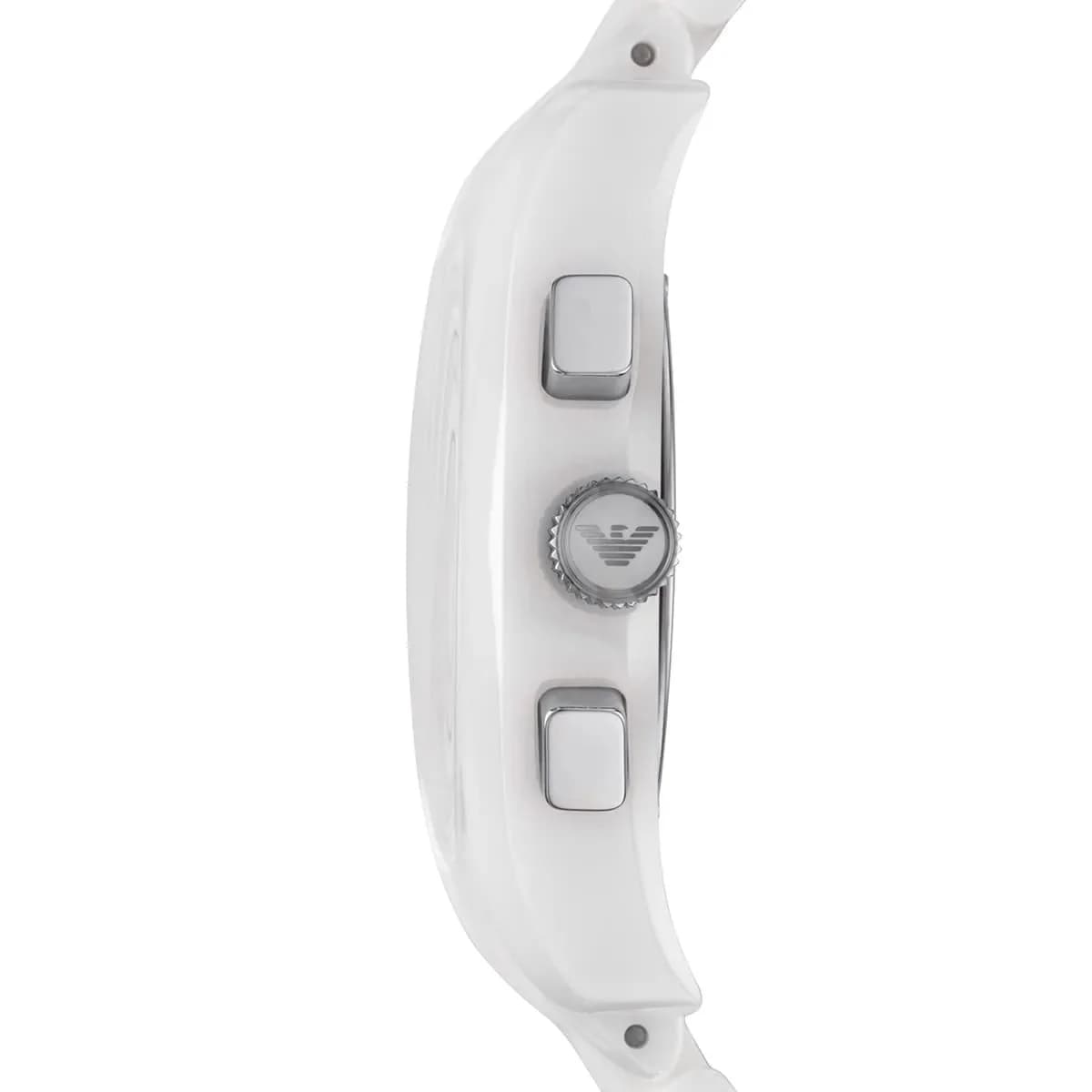 Détail cadran Emporio Armani AR1403 index appliqués argentés, aiguilles dauphine, guichet date à 3h, lisibilité optimale