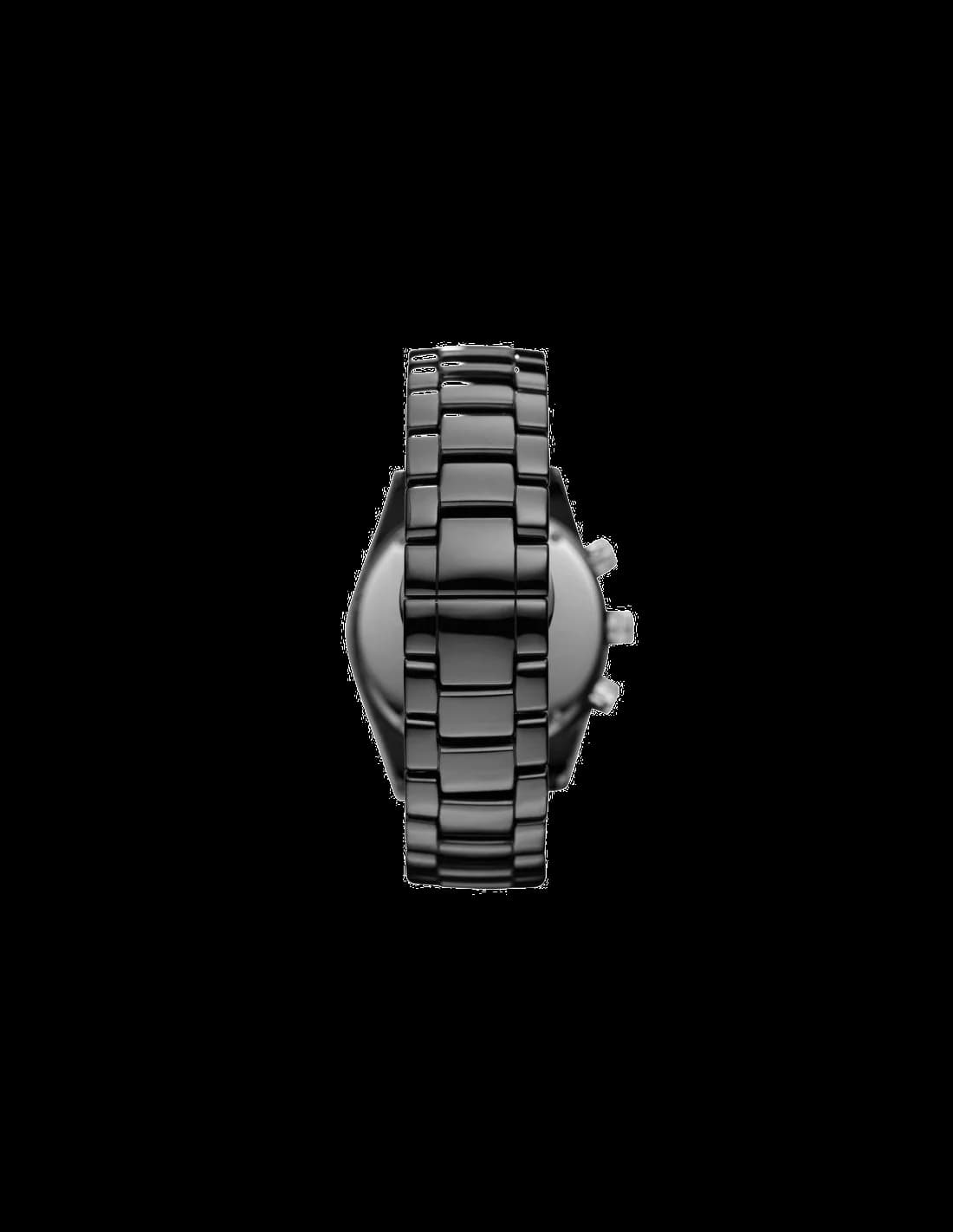 Gros plan cadran Emporio Armani AR1421 noir chronographe index lumineux