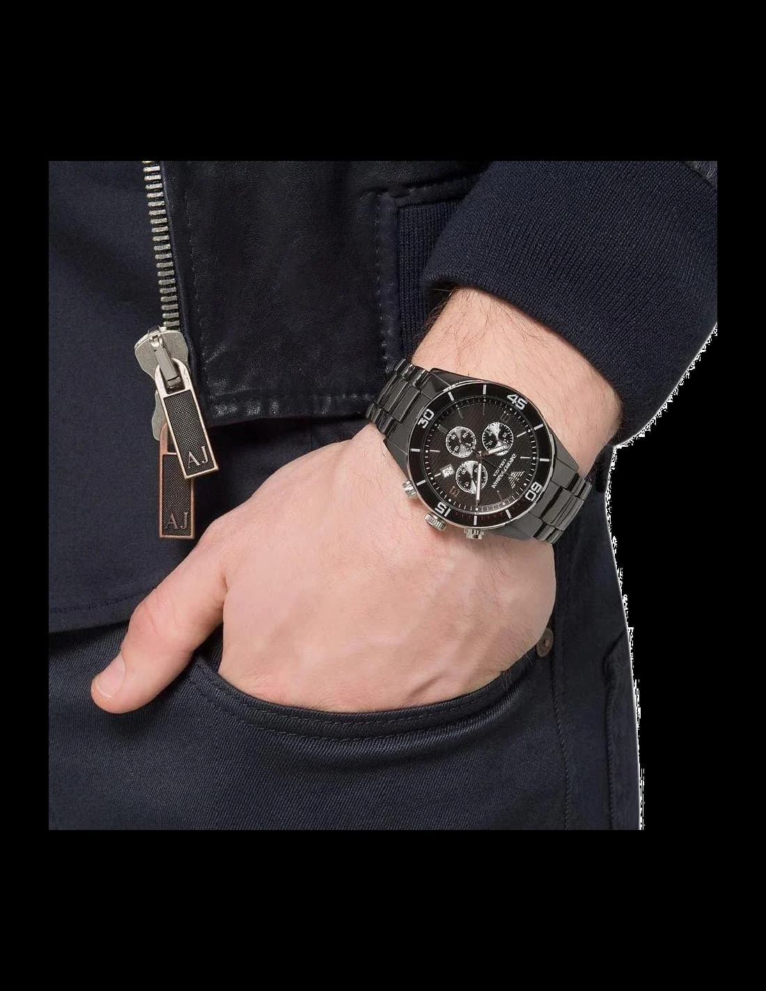 Verso boîtier Emporio Armani AR1421 céramique noire fond étanche 30m