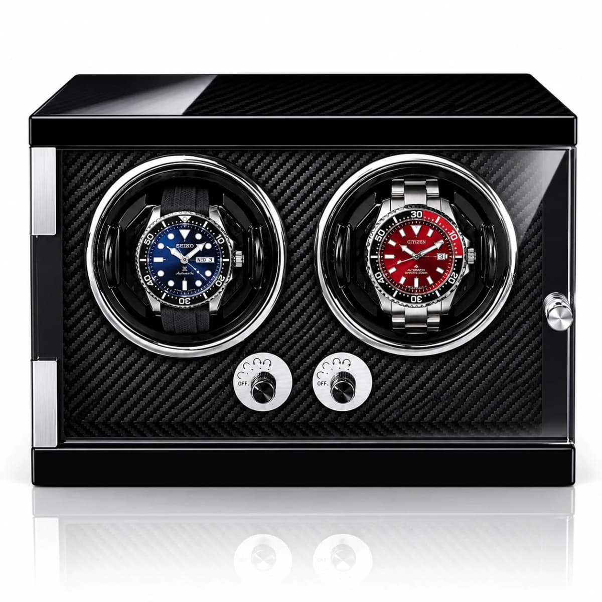 Remontoir à montre automatique Imola noir laqué fibre de carbone 2 montres