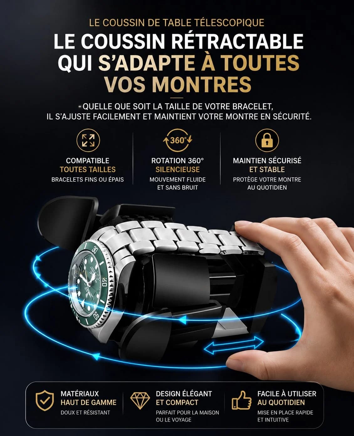 Remontoir à montre automatique Imola noir laqué fibre de carbone 4 montres vue 5