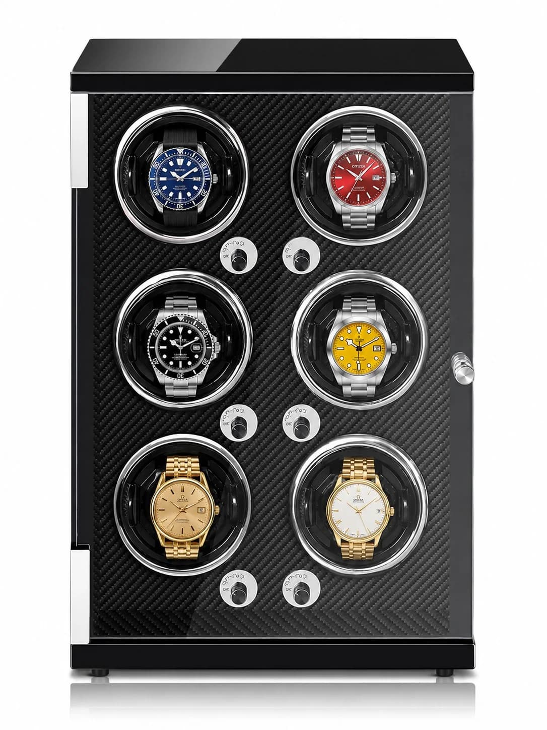 Remontoir à montre automatique Imola noir laqué fibre de carbone 6 montres