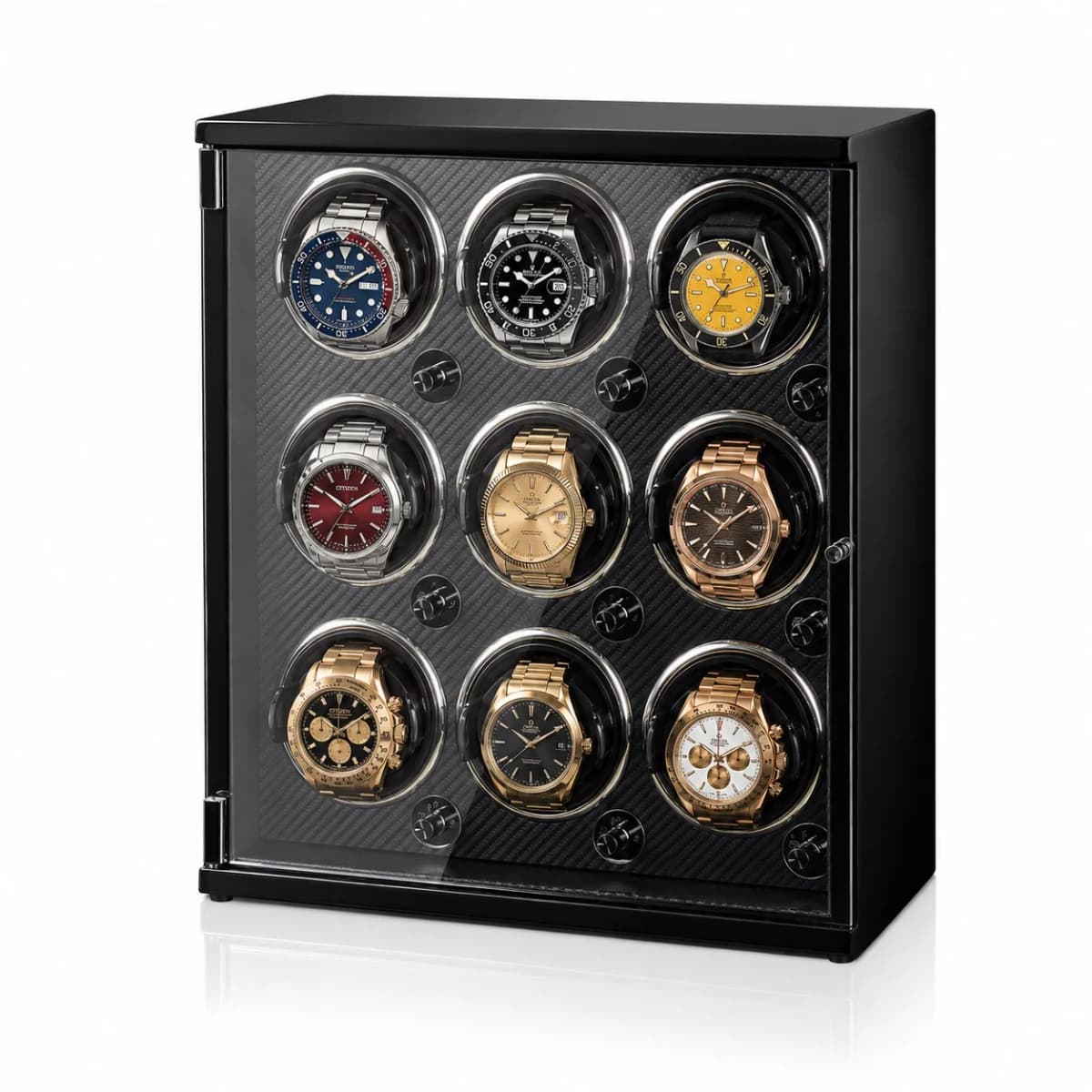 Remontoir à montre automatique Imola noir laqué fibre de carbone 9 montres