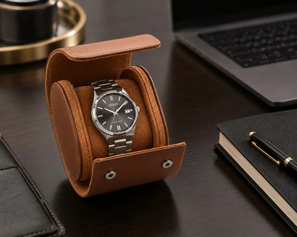 Pochette voyage Trieste marron pour 1 montre, fermeture rabat vue 2