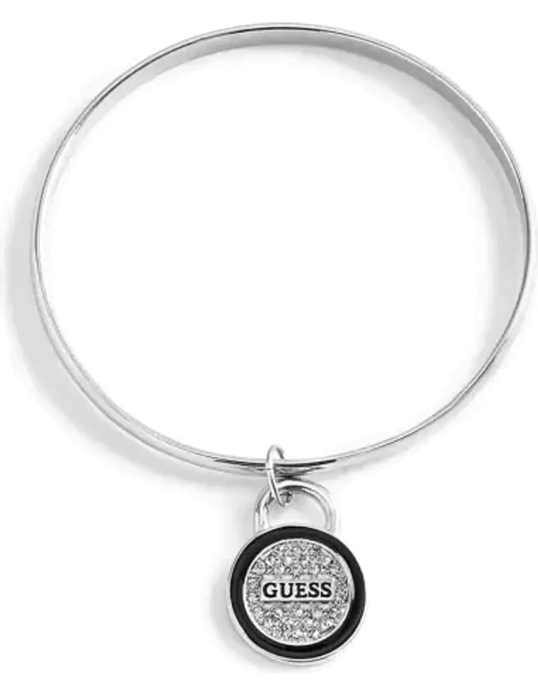 Bracelet Guess argenté plaque ronde logo incrusté de cristaux