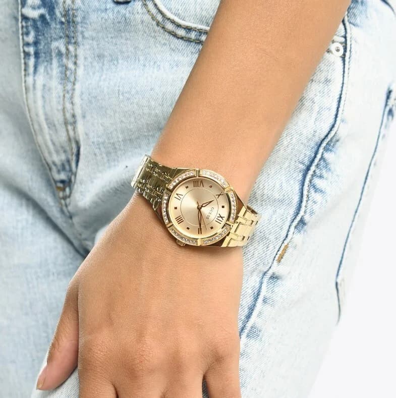 Montre Guess GW0033L2 boîtier acier doré lunette strass verso