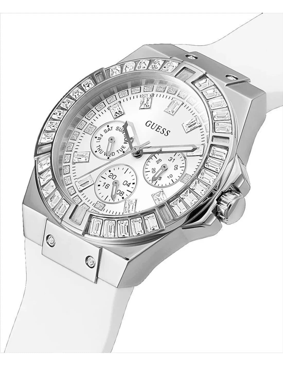Montre Guess Venus GW0118L3 Bracelet en silicone blanc vue 2
