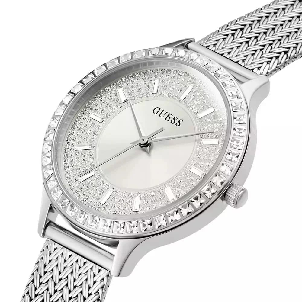 Montre Femme Guess Soiree GW0402L1 boîtier serti de cristaux bracelet maille milanaise acier argenté vue 2