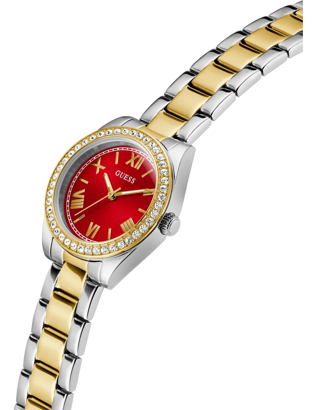 Montre Femme Guess Mini Luna GW0841L8 cadran rouge bracelet acier vue 2