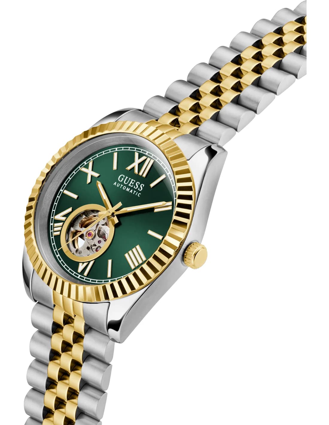 Montre Homme Guess Connoisseur Automatique GW0984G4 cadran vert bracelet acier bicolore vue 2
