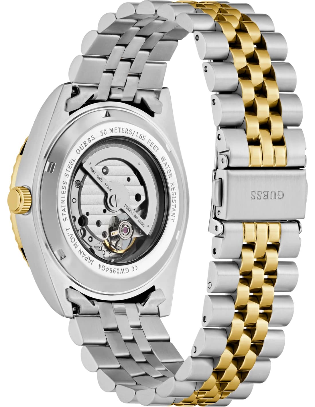 Montre Homme Guess Connoisseur Automatique GW0984G4 cadran vert bracelet acier bicolore vue 3