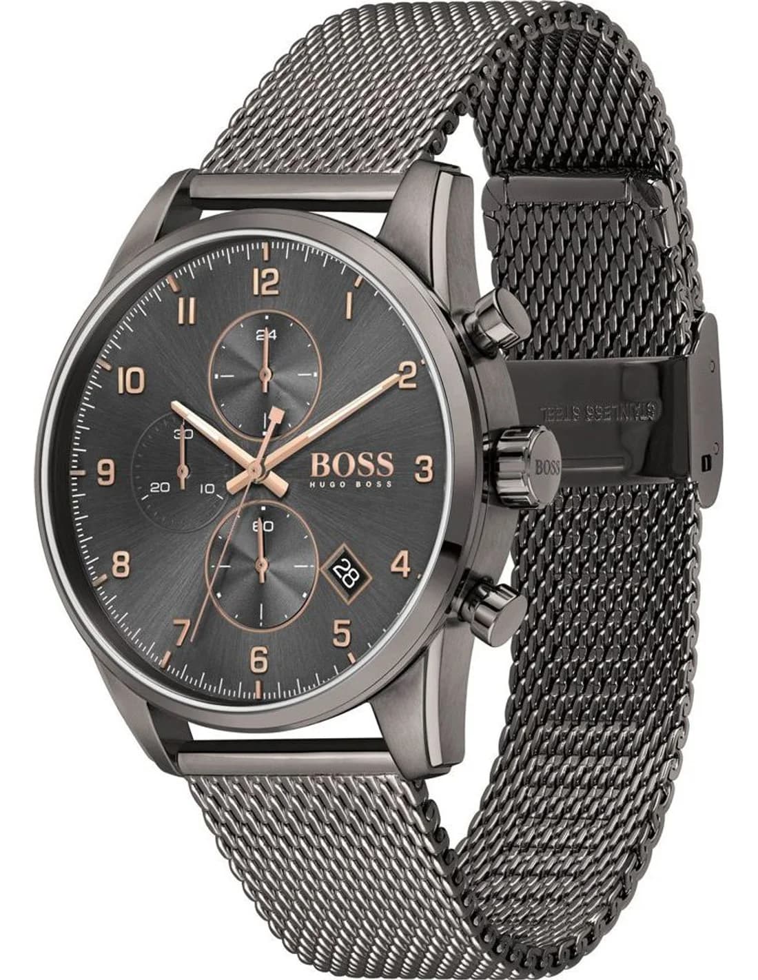 Montre Homme Hugo Boss Skymaster 1513837 grise bracelet maille milanaise vue 2