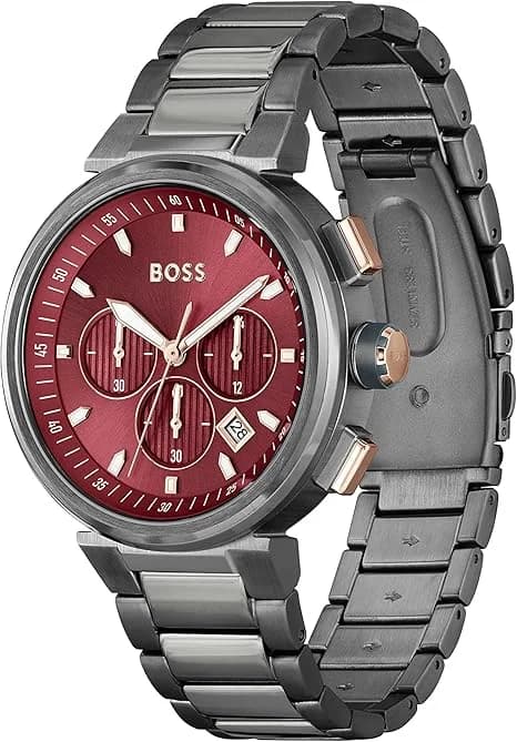 Hugo Boss One 1514000 Men's Watch Grey/Silver with Red Dial - Steel Link Bracelet view 2