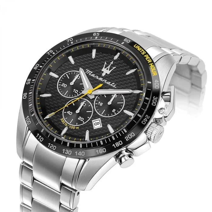 Montre Homme Maserati Traguardo R8873612042 chronographe cadran noir bracelet en acier inoxydable argenté vue 2