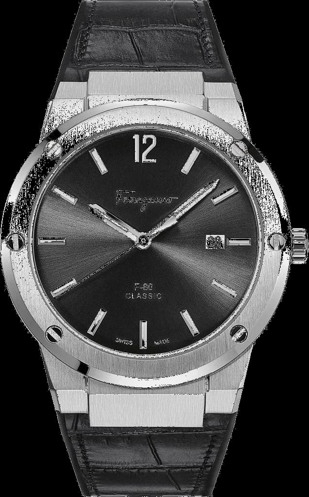 Salvatore Ferragamo SFDT00219 F-80 Slim Crocodile Leather Black 42mm Men's Watch