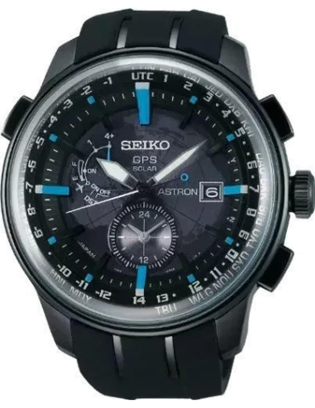 Seiko SAS033J1 Astron Solar GPS Men's Watch Black Silicone Strap
