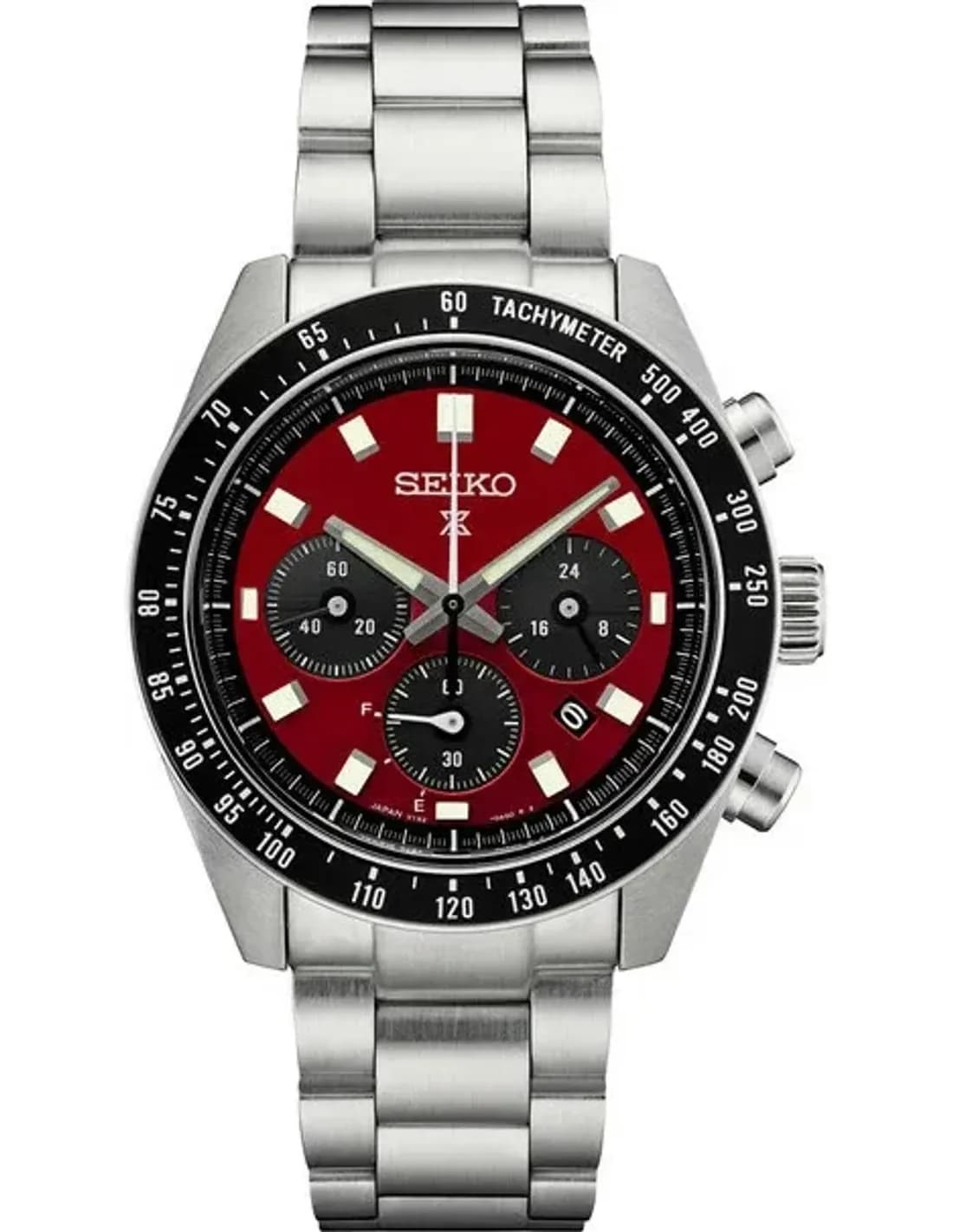 Montre Seiko SSC927 chronographe solaire cadran rouge bracelet acier