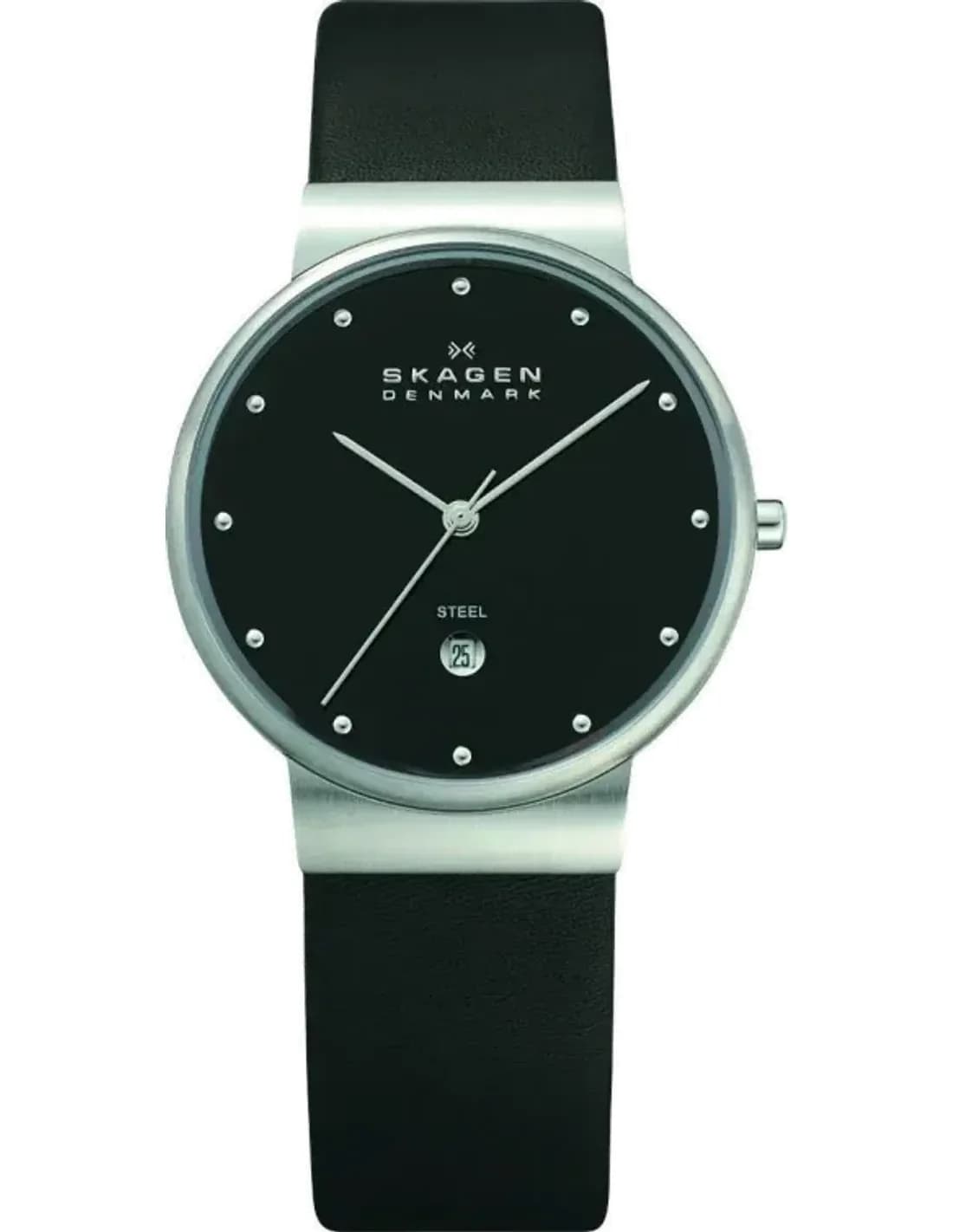 Skagen 355LSLB Black Leather Strap SlimLine Men's Watch