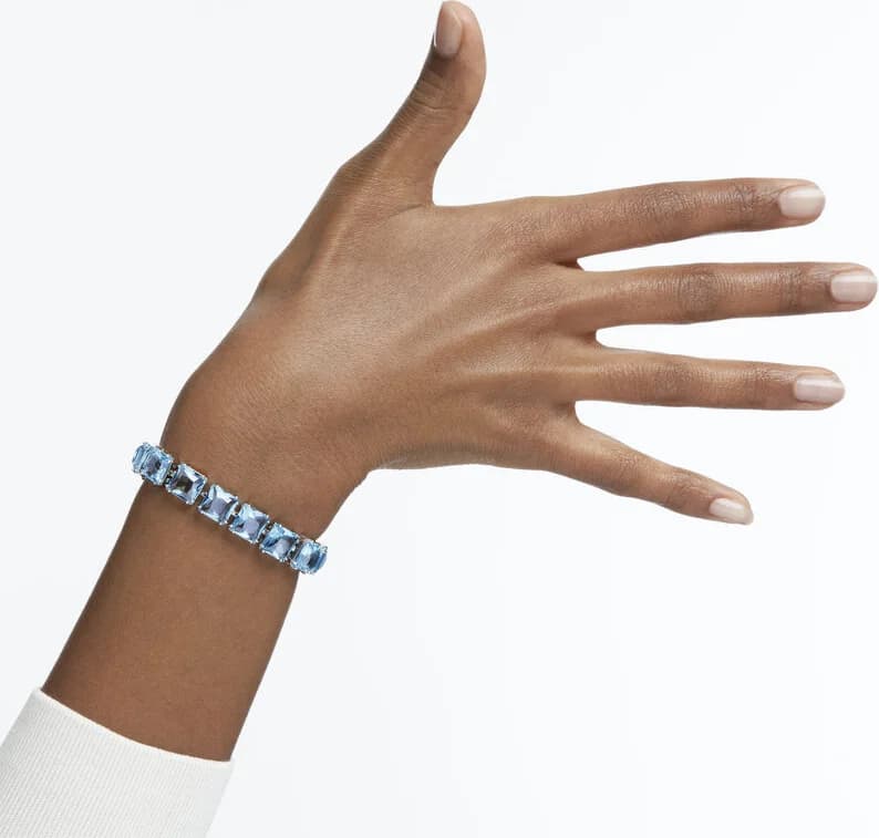 Bracelet Swarovski Millenia 5614924 cristaux taille carrée bleu rhodié vue 4