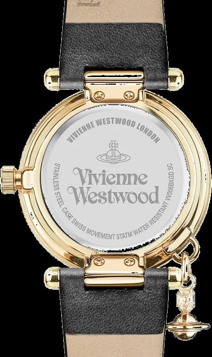 Montre Vivienne Westwood Orb II bracelet cuir noir profil latéral