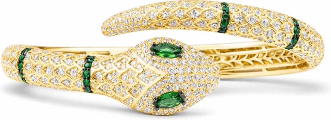 Bracelet Jonc APM Monaco serpent plaqué or jaune et incrusté de cristaux