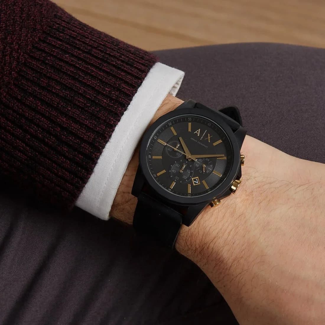 Montre Armani Exchange AX7105 homme détail bracelet caoutchouc /
