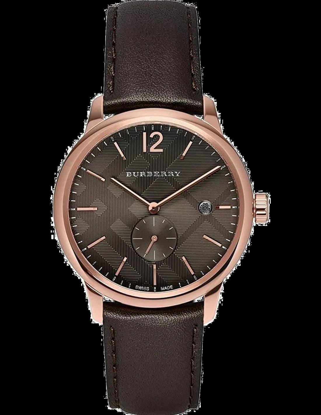 Montre Burberry BU10012 Bracelet Cuir Marron et Boîtier Acier Rond