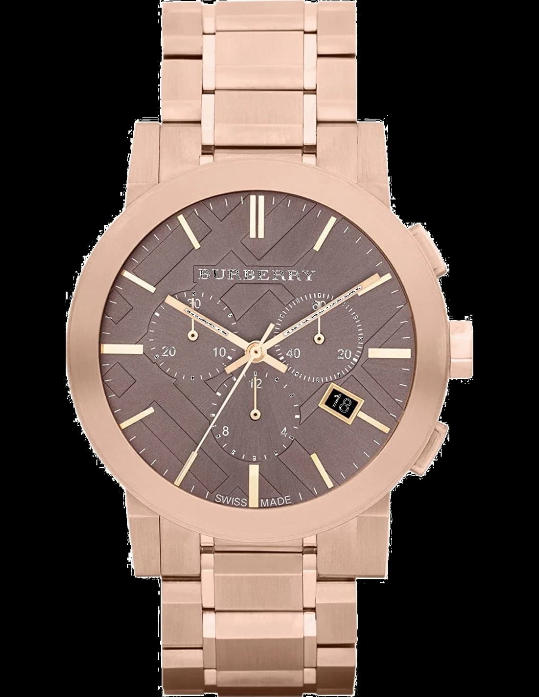 Montre Burberry BU9353 chronographe homme acier or rose cadran marron 42mm