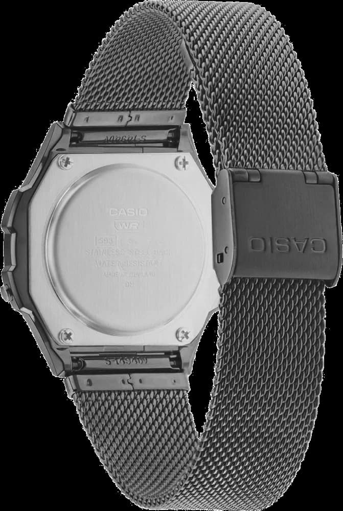 Casio A168WEMB-1BDF montre vintage unisexe acier inoxydable noir profil latéral