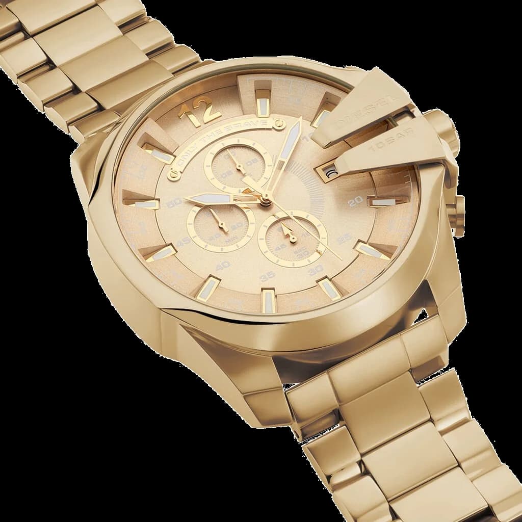 Montre Diesel Mega Chief DZ4360 profil bracelet acier doré boucle