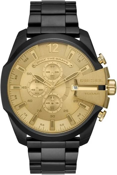 Montre Diesel DZ4485 Mega Chief en Acier Noir et Cadran Doré