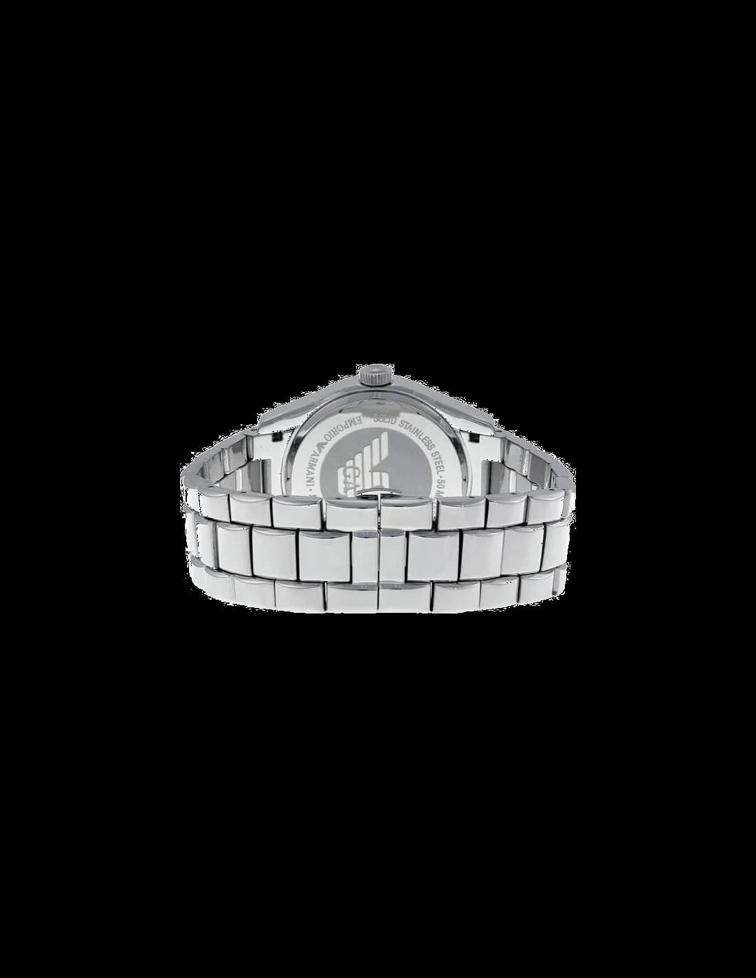 Montre Emporio Armani AR0647 cadran rond argenté index chiffres romains gros plan
