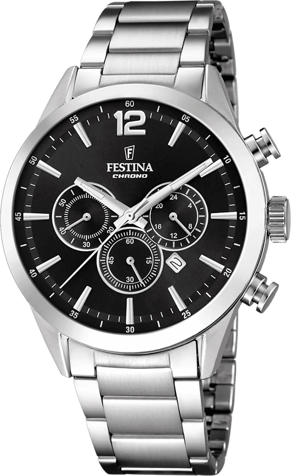 Montre Festina F20343/8 en Acier Argenté avec Cadran Noir et Fonctions Jour-Date