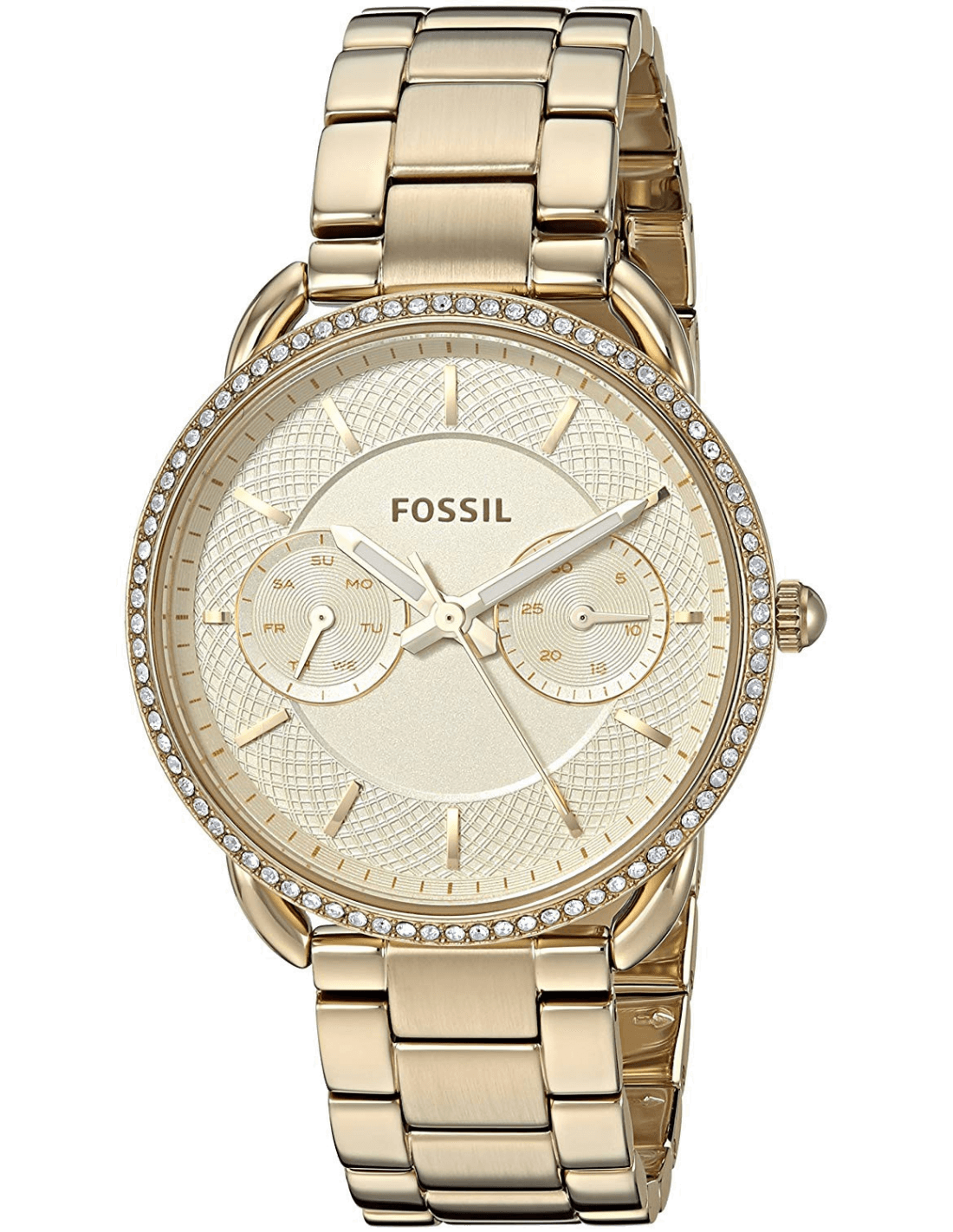 Montre Femme Fossil ES4263 Tailor en acier inoxydable doré jaune et cadran blanc