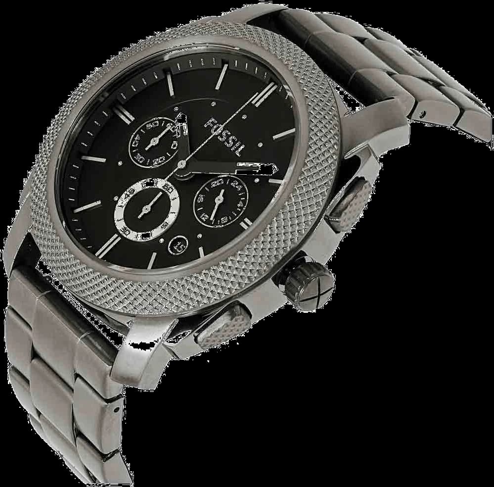 Montre Fossil FS4662 profil boîtier gris fumé bracelet acier