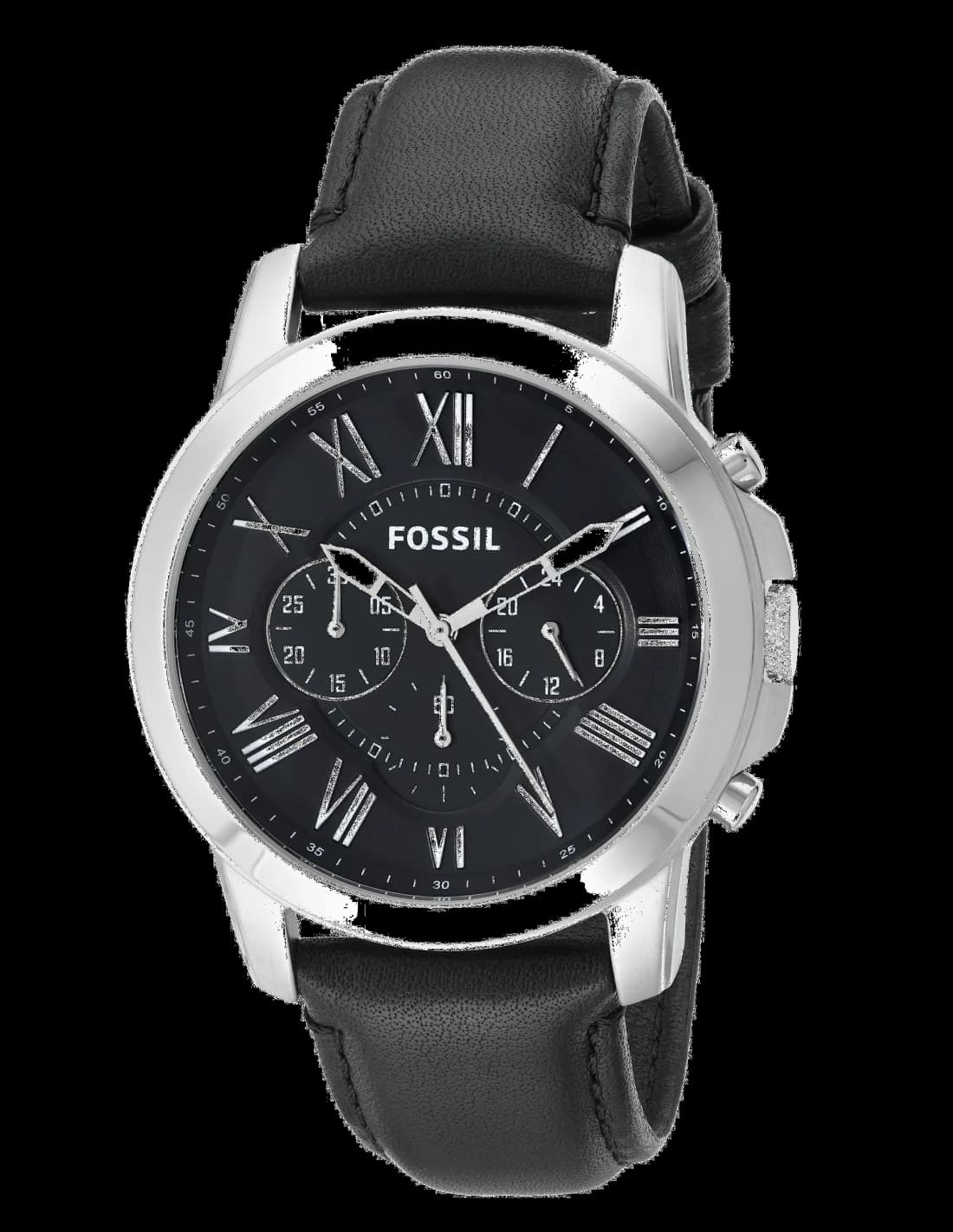 Montre Fossil FS4812 Grant avec Bracelet en Cuir Noir et Cadran Argenté