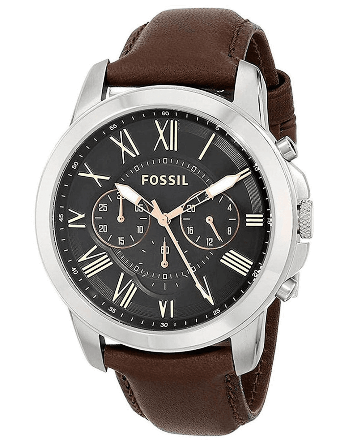 Montre Homme Fossil FS4813 Bracelet Cuir Marron et Cadran Noir
