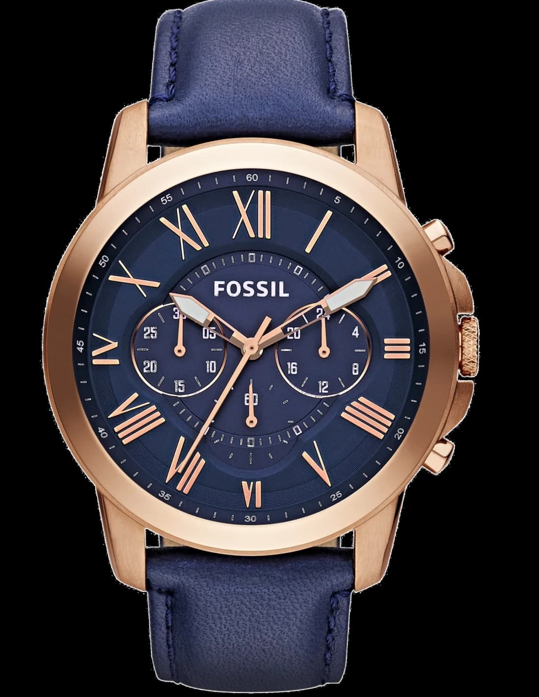 Montre Homme Fossil Grant FS4835 bracelet cuir bleu