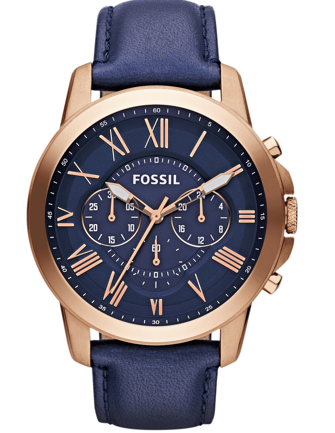 Montre Homme Fossil Grant FS4835 bracelet cuir bleu