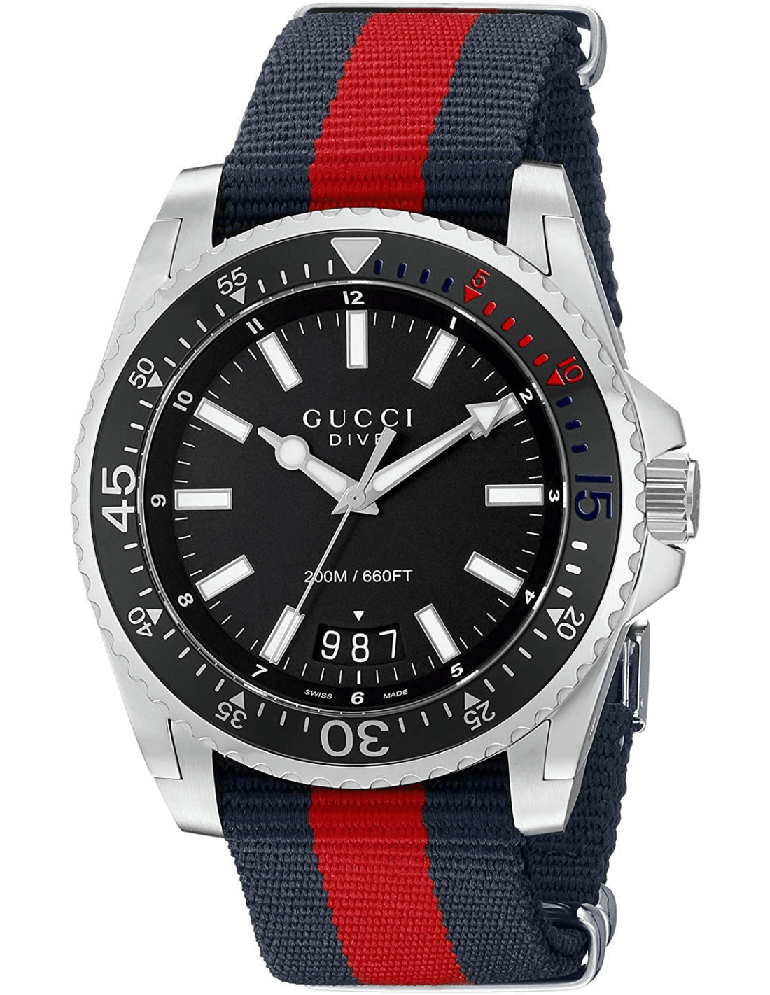 Montre Homme Gucci YA136210 Dive Acier et Nylon Bleu Rouge