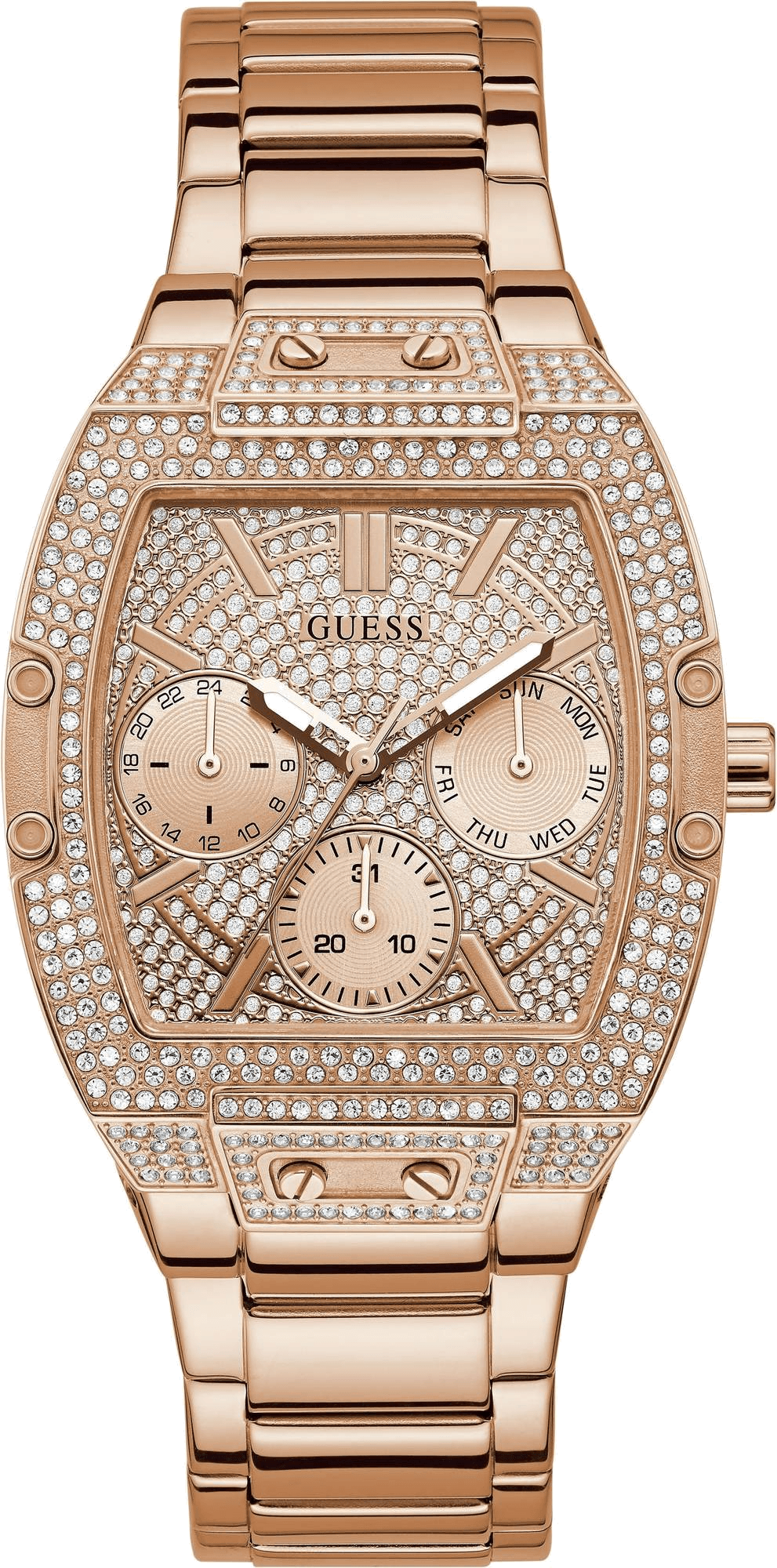Montre Femme Guess Raven GW0104L3 bracelet acier or rose boitier orné de strass
